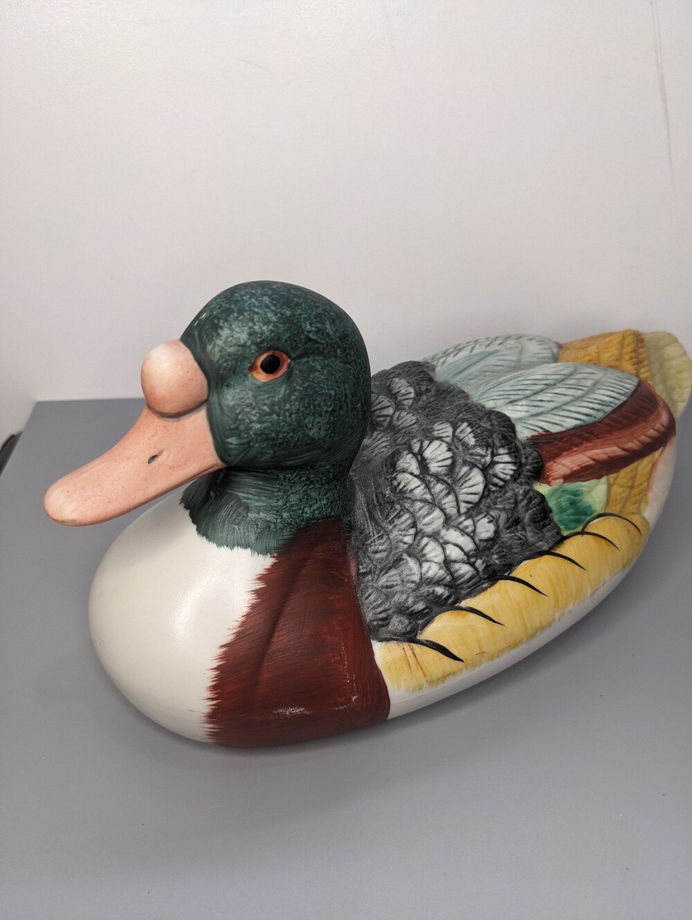 Duck Figurine Large Hand Painted Vintage Taiwan Wildlife Decor Collectible 10"